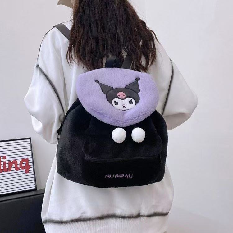 Sanrio Plush Mini Backpack – Hello Kitty, Kuromi, My Melody & Pochacco Kawaii Soft Fur School Bag for Girls