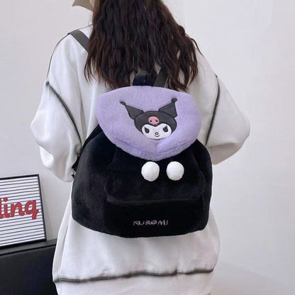 Sanrio Plush Mini Backpack – Hello Kitty, Kuromi, My Melody & Pochacco Kawaii Soft Fur School Bag for Girls