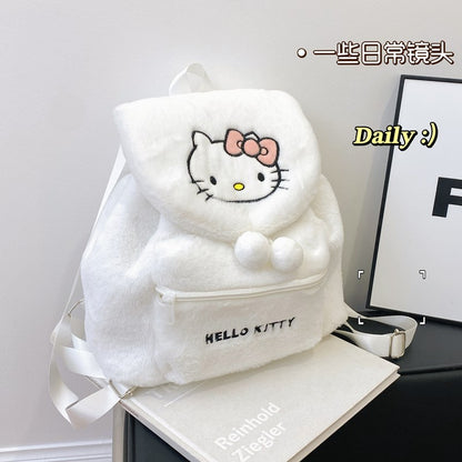 Sanrio Plush Mini Backpack – Hello Kitty, Kuromi, My Melody & Pochacco Kawaii Soft Fur School Bag for Girls