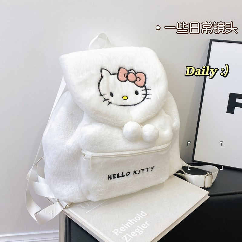 Sanrio Plush Mini Backpack – Hello Kitty, Kuromi, My Melody & Pochacco Kawaii Soft Fur School Bag for Girls