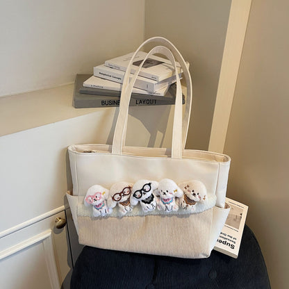Kawaii Puppy Plush Tote Bag for Girls – Cute Korean Style Shoulder Handbag | Soft Aesthetic Cartoon Dog Shopper Bag