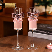 Pink Bow Champagne Glass Set of 2 – Cute Aesthetic Wine Glasses for Couples, Anniversary, Wedding & Home Décor