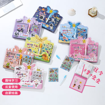 Kawaii Magic Water Coloring Book Set with Refillable Pen – Reusable No-Mess Painting Activity Book for Kids & Toddlers