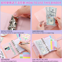 Kawaii Budget Binder Diary with Zipper Cash Envelopes – Money Saving Planner, Expense Tracker, A6 Refillable Binder for Budgeting & Finance Management