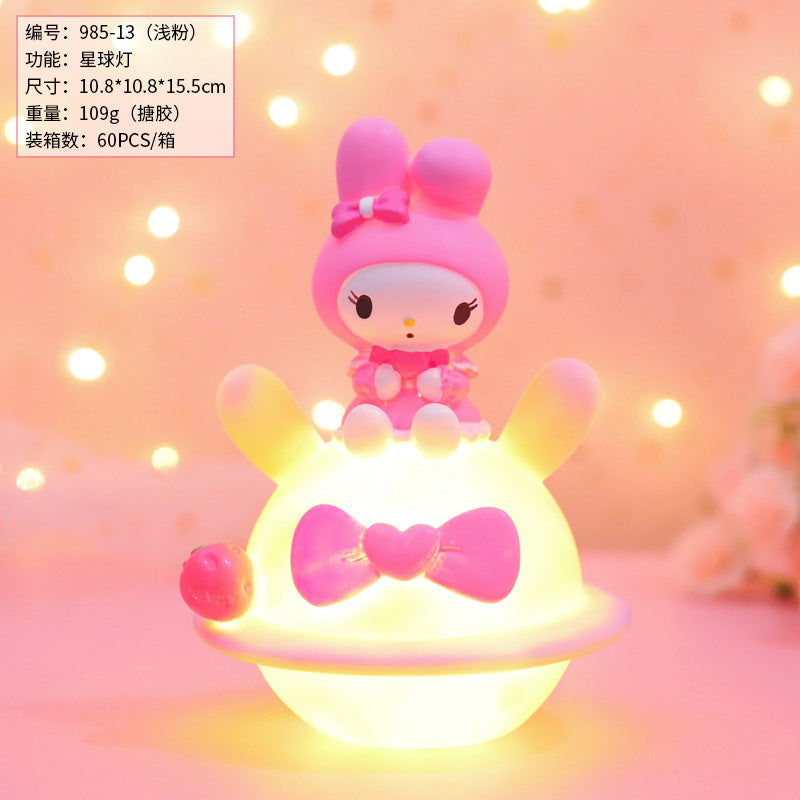 Cute Kuromi & My Melody LED Planet Night Lamp – Kawaii Cartoon Decorative Table Light for Bedroom, Kids Room & Gifting