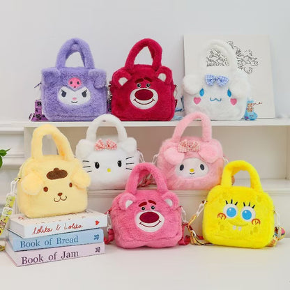 Kawaii Plush Cartoon Character Handbag for Girls – Cute Furry Crossbody Bag | Sanrio & Cartoon Style Shoulder Bag