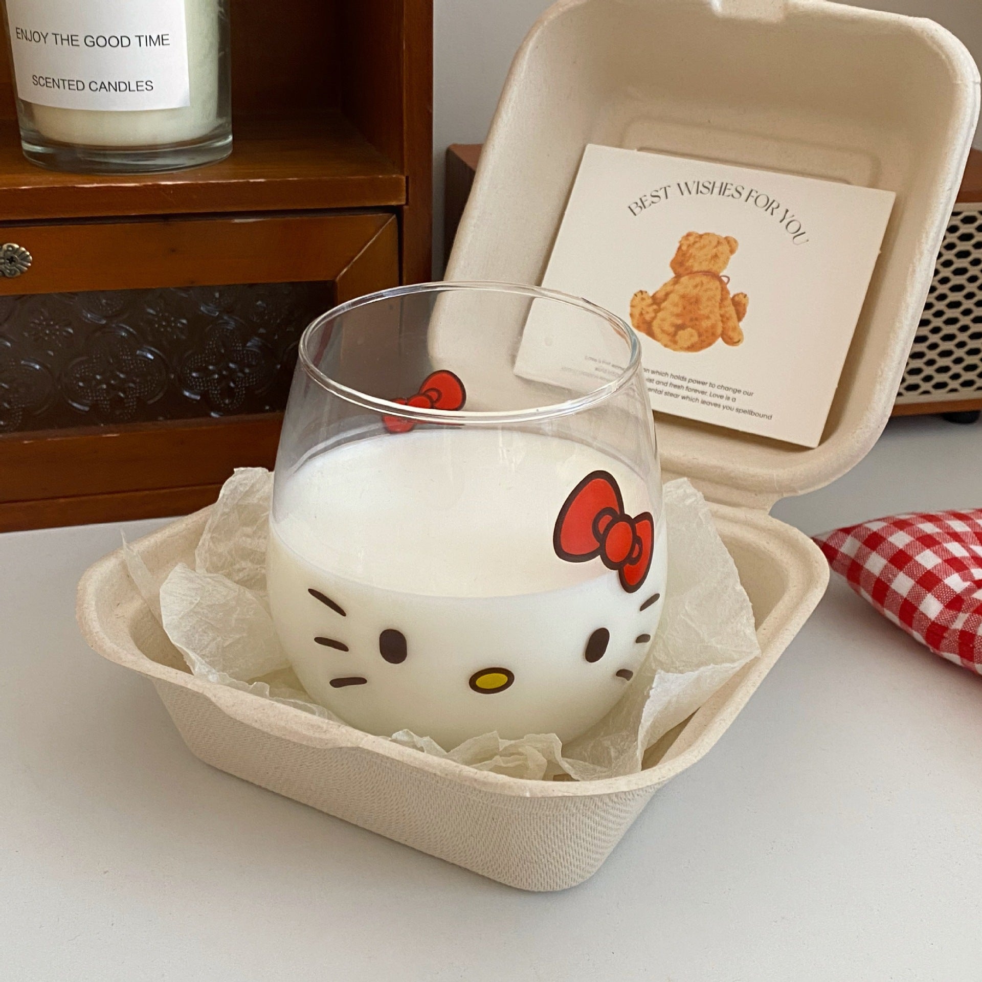 Hello Kitty Glass Milk Mug – Cute Sanrio Transparent Coffee Cup, Cartoon Kitty Drinking Glass for Milk, Coffee, Juice & Aesthetic Desk Decor