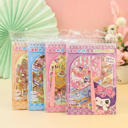 DIY 3D Kawaii Mini House Sticker Book Set of 3 – Creative Scene Building Scrapbook Activity Kit | Cute Room Decoration & Puzzle Craft Book for Kids, Teens & Adults