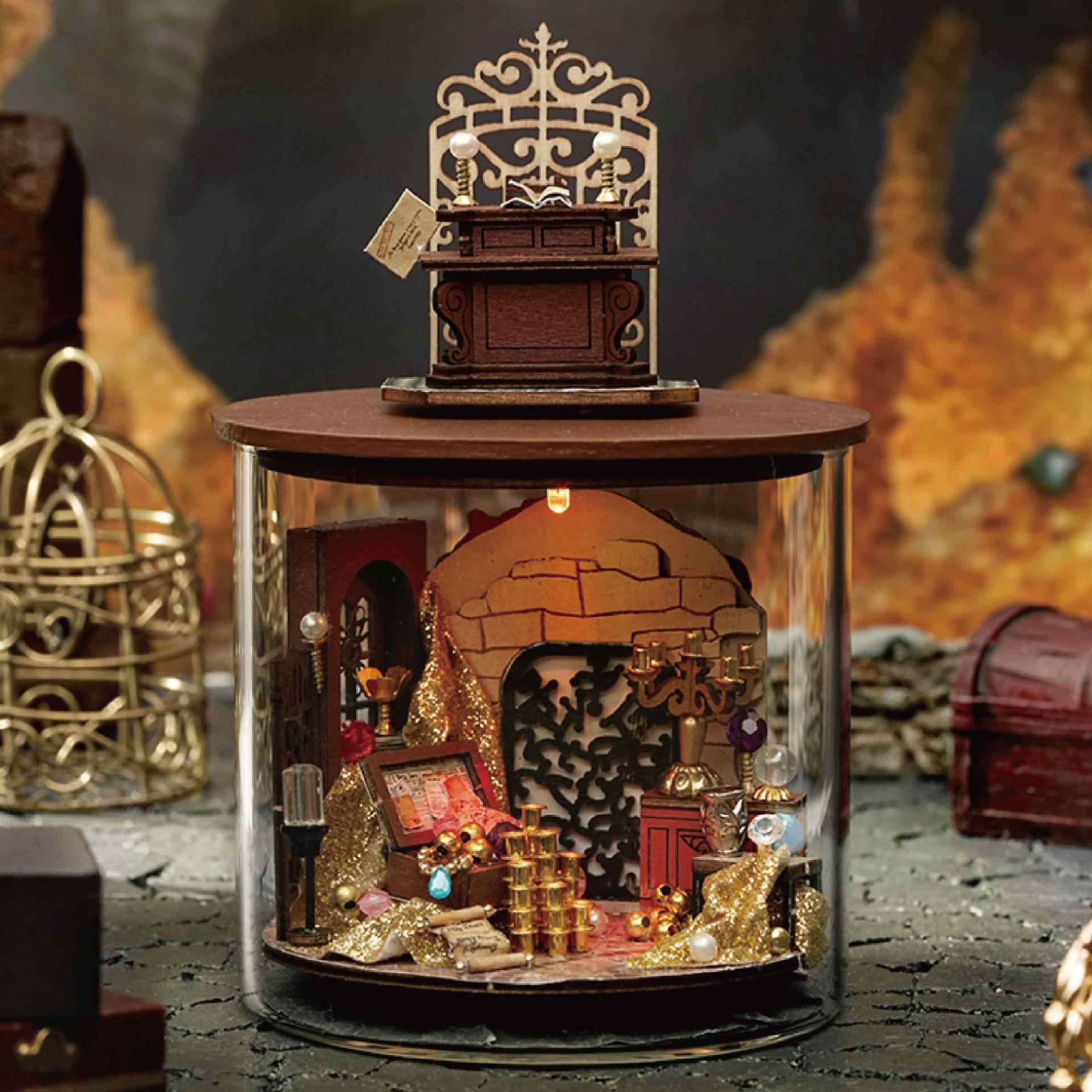 Harry Potter Golden Treasure Vault DIY Miniature Dome | Wizarding World Collectible Room Decor | Magical LED Light-Up Display