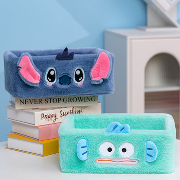 Kawaii Plush Desk Organizer Box – Cute Cartoon Storage Basket for Makeup, Stationery & Phone Holder (Soft Furry Multi-Purpose Organizer)