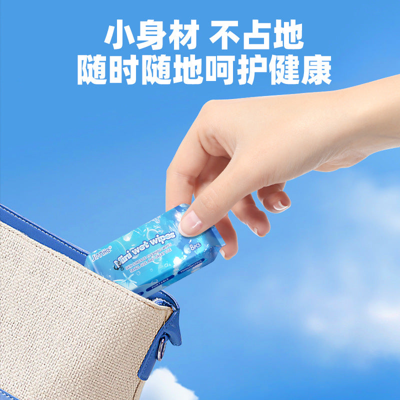 Ultra-Portable Mini Wet Wipes (8 Packs × 8 Sheets) – Travel Friendly, Skin-Safe & Multipurpose Cleaning Wipes