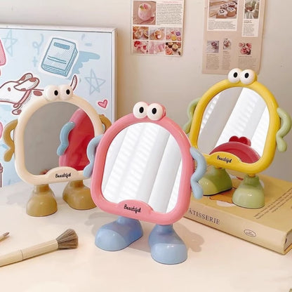 Cute Cartoon Standing Table Mirror with Legs – Kawaii Makeup Mirror for Desk | Aesthetic Vanity Mirror for Girls Room Decor