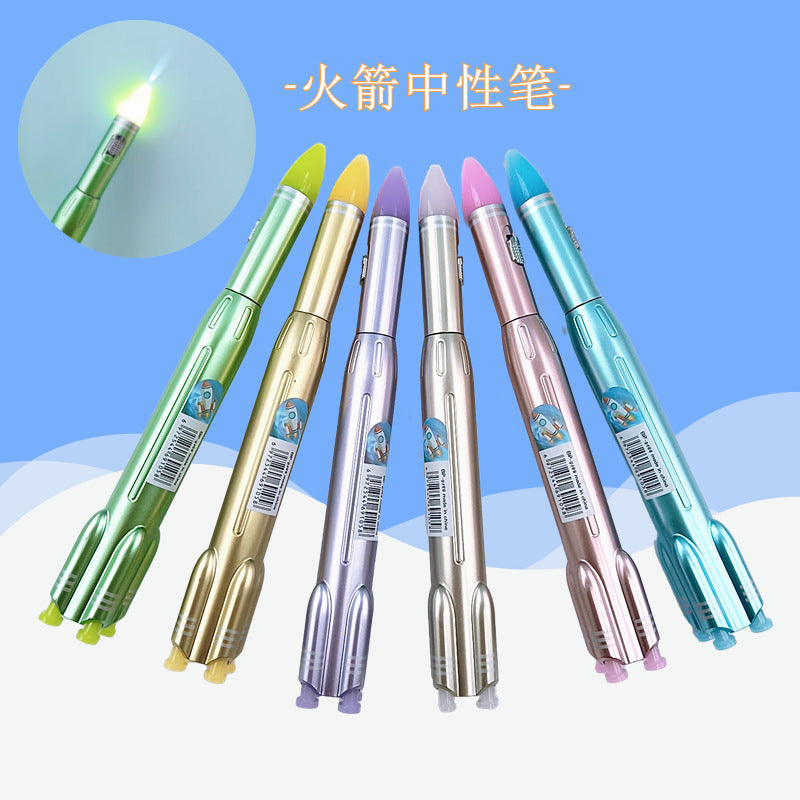 Rocket Shape LED Light Ball Pen | Cute Retractable Fancy Pen for Kids & Students