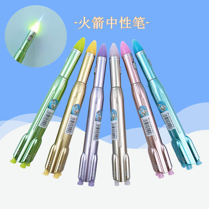 Rocket Shape LED Light Ball Pen | Cute Retractable Fancy Pen for Kids & Students