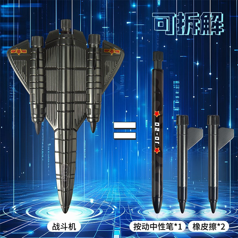 3D Fighter Jet Gel Pen – Military Aircraft Click Pen with 2 Erasable Refills | Aeroplane Shape Novelty Pen | Airplane Stationery Gift for Kids, Boys, Students & Collectors (1 Piece)
