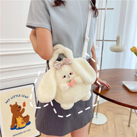 Cute Bunny Plush Handbag for Girls – Kawaii Rabbit Soft Fur Crossbody Bag with Bow & Peach Design