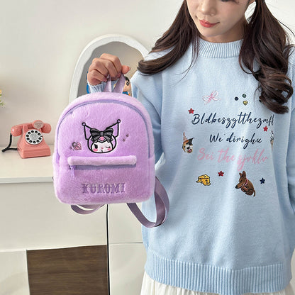 Cute Plush Mini Backpack for Girls – Hello Kitty, Kuromi & My Melody Soft Furry Kawaii Backpack | Sanrio Mini School Bag & Gift