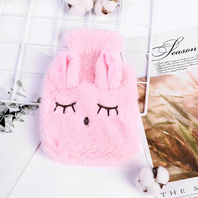 Kawaii Bunny Plush Hot Water Bottle 500ml – Cute Soft Fur Warm Water Bag for Pain Relief, Winter Heating & Cozy Comfort