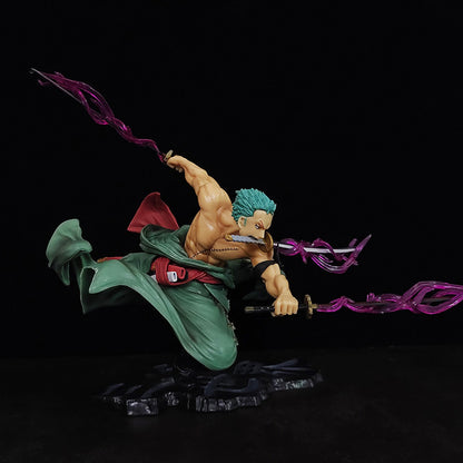 Roronoa Zoro Three Sword Style Anime Action Figure – One Piece Zoro Collectible Statue with Dual Head & 3 Swords – Premium Anime Figurine for Collectors (Approx. 22-25 cm)