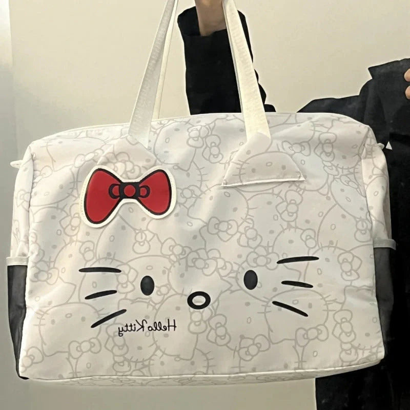 Hello Kitty Large Travel Duffle Bag with Trolley Sleeve | Cute Kawaii Weekend Bag, Gym Bag, Overnight Luggage for Girls & Women