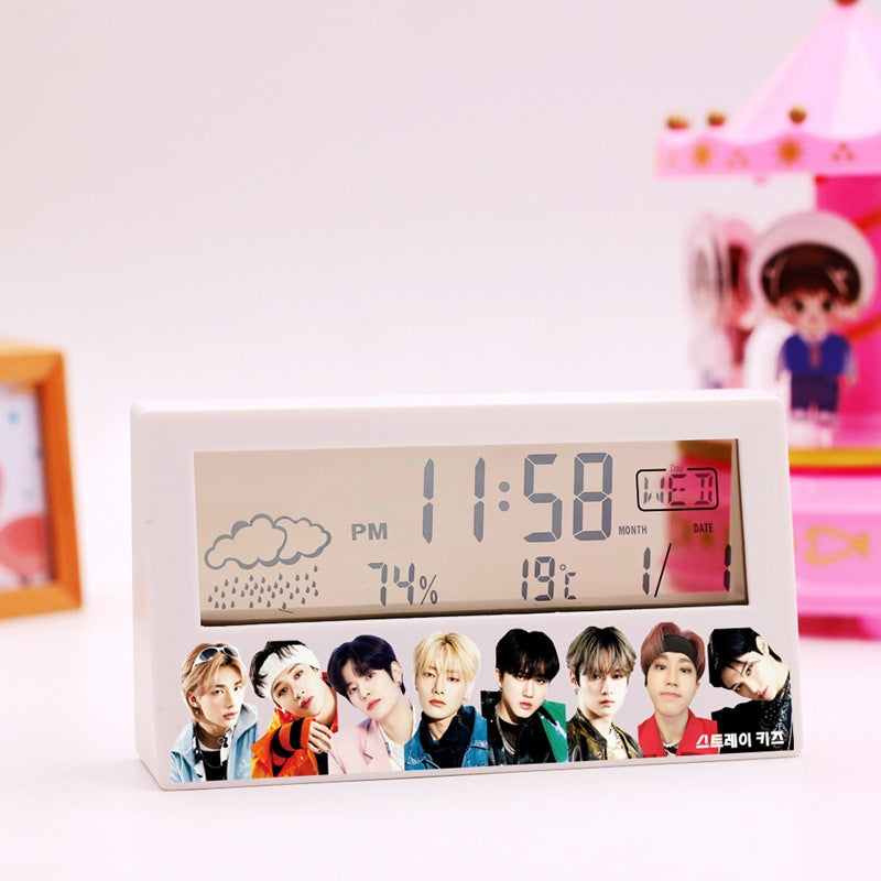 BTS K-Pop Digital LED Alarm Clock with Temperature, Date & Humidity Display – Cute K-Drama Desk Clock for BTS ARMY Fans