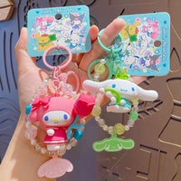 Sanrio official  Character Bag Charm with Flower & Glitter Beads Keychain