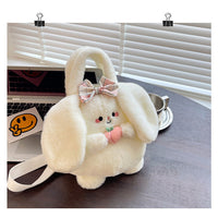 Cute Bunny Plush Handbag for Girls – Kawaii Rabbit Soft Fur Crossbody Bag with Bow & Peach Design