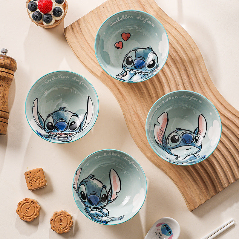 Stitch Bowl Set of 4 with Gift Box – Cute Cartoon Ceramic Snack & Dessert Bowls | Disney Stitch Kitchen Set for Kids & Gifts