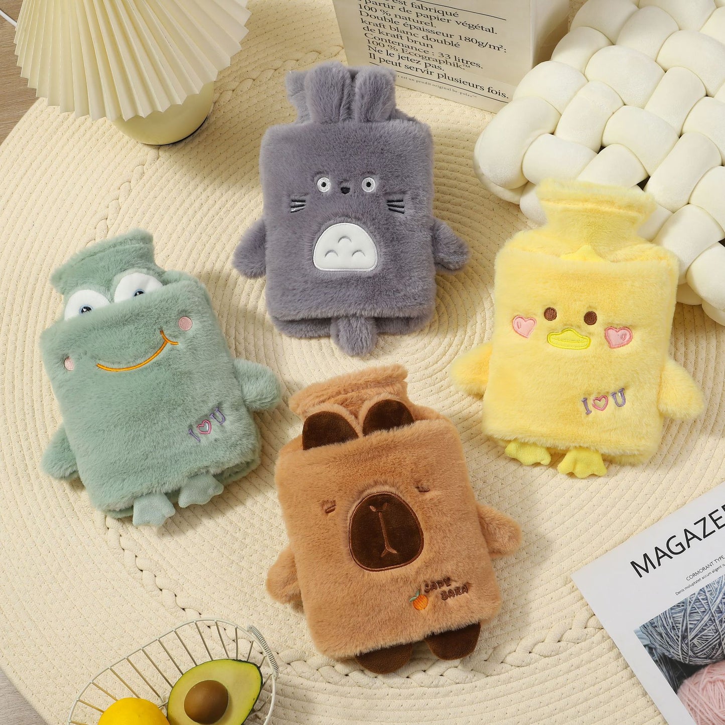 Cute Kawaii Animal Plush Hot Water Bottle with Soft Furry Cover | Cartoon Hot Water Bag for Winter Warmth, Pain Relief & Gifting