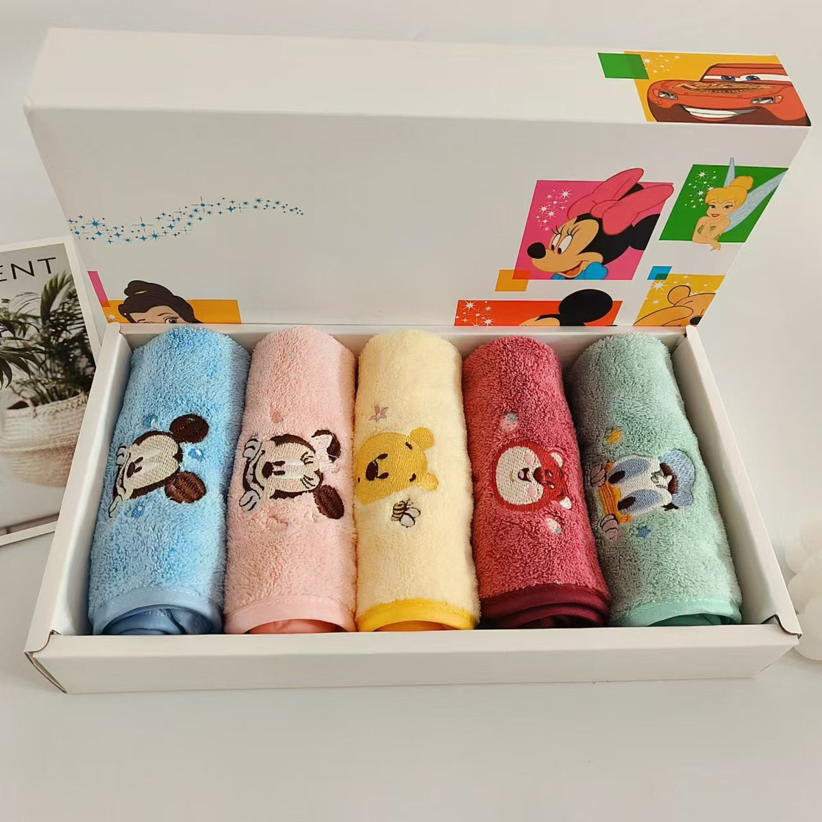 Disney Cartoon Character Hand Towel Set of 5 | Soft & Absorbent Kids Hand Towels | Cute Gift Set
