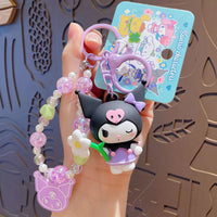 Sanrio official  Character Bag Charm with Flower & Glitter Beads Keychain