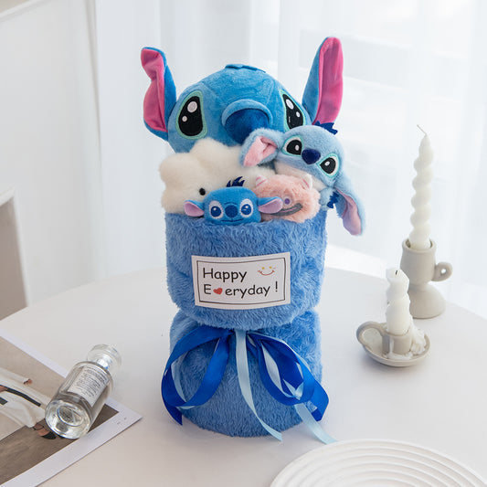 Stitch Plush Toy Bouquet | Cute Blue Cartoon Soft Toy Bouquet | Kawaii Birthday Gift for Kids, Girls & Stitch Lovers