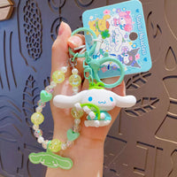 Sanrio official  Character Bag Charm with Flower & Glitter Beads Keychain