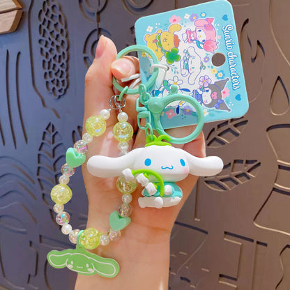 Sanrio official  Character Bag Charm with Flower & Glitter Beads Keychain