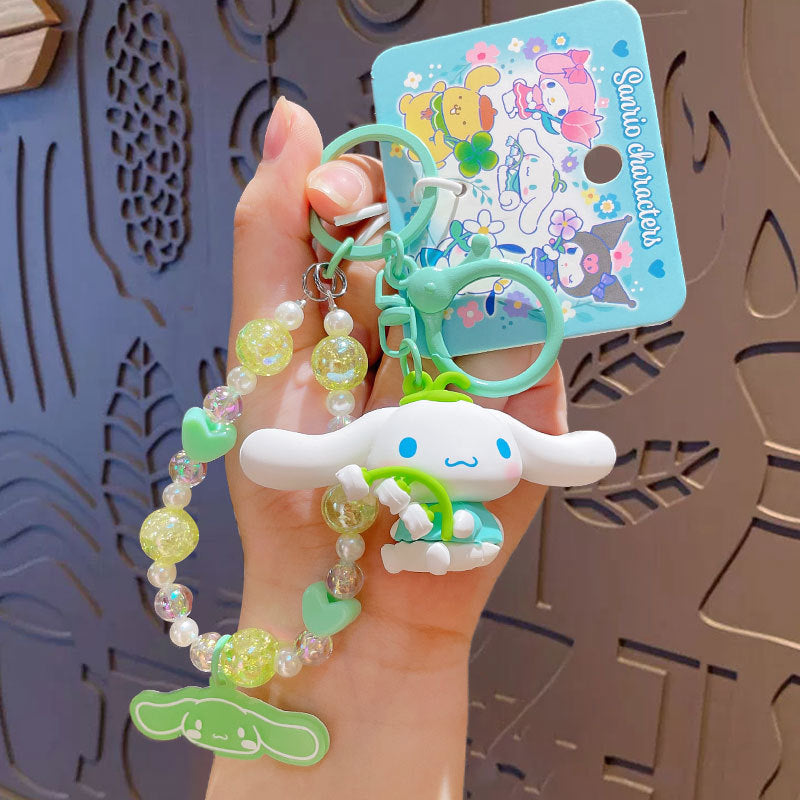 Sanrio official  Character Bag Charm with Flower & Glitter Beads Keychain