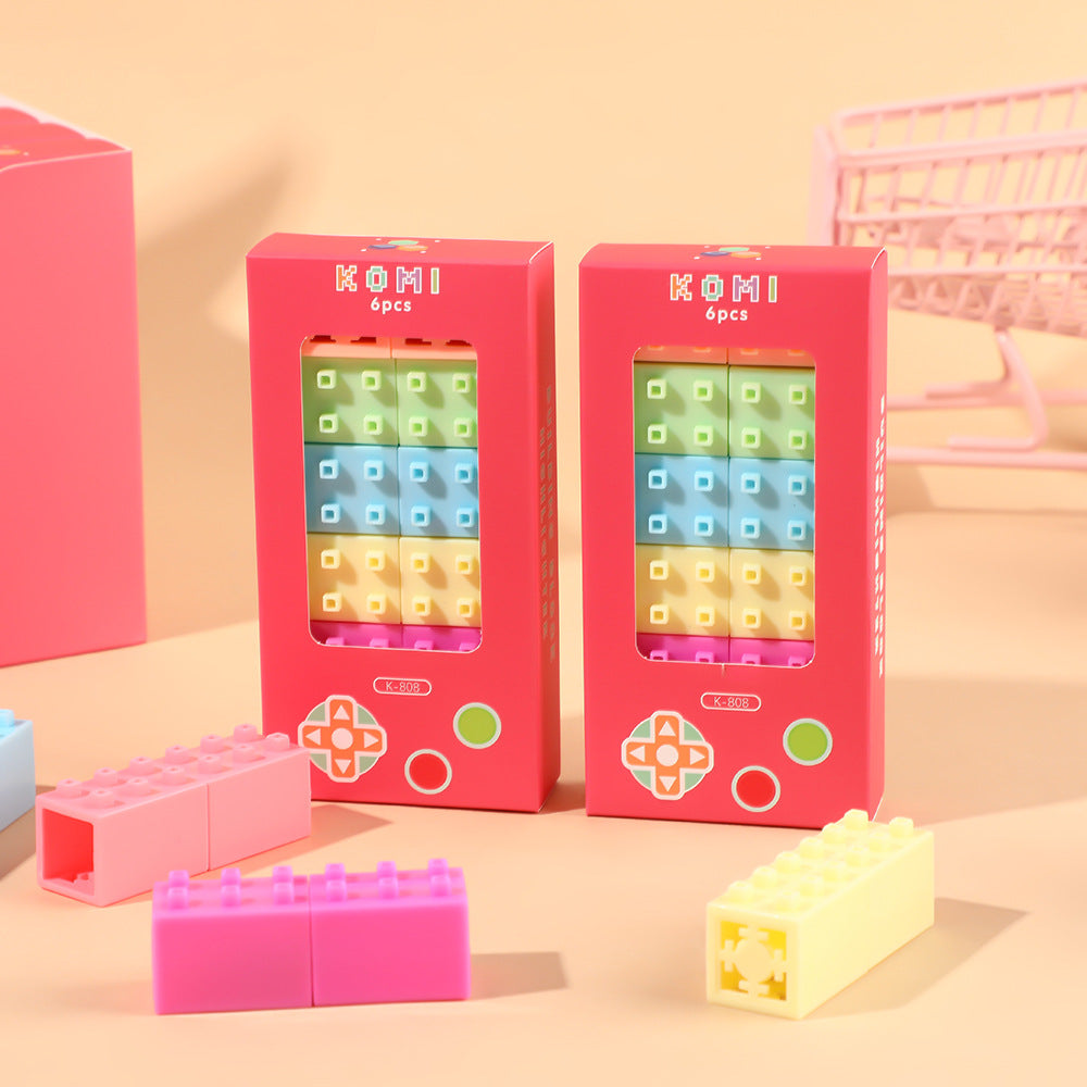 Kawaii Building Block Mini Highlighter Pen Set of 6 | Brick Stackable Highlighter Markers | Cute Pastel Color Marker Pens for School, Office, Journaling & Study Supplies