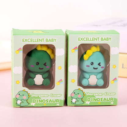 Kawaii Cartoon Eraser Cum Sharpener Set of 6 | Cute Panda, Dinosaur, Unicorn, Astronaut & Bunny Pencil Sharpener Erasers for Kids & Students