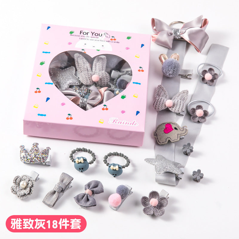 18-Piece Cute Hair Accessories Hamper for Girls | Bow Clips, Hair Bands & Pom Pom Clips | Kawaii Kids Hair Accessories Gift Set