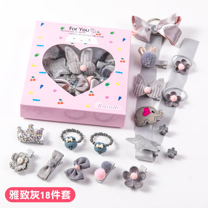 18-Piece Cute Hair Accessories Hamper for Girls | Bow Clips, Hair Bands & Pom Pom Clips | Kawaii Kids Hair Accessories Gift Set