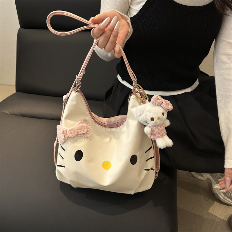 2-in-1 Hello Kitty Convertible Shoulder & Backpack Bag with Hello Kitty Charm– Cute Kawaii Multipurpose Handbag for Girls & Women