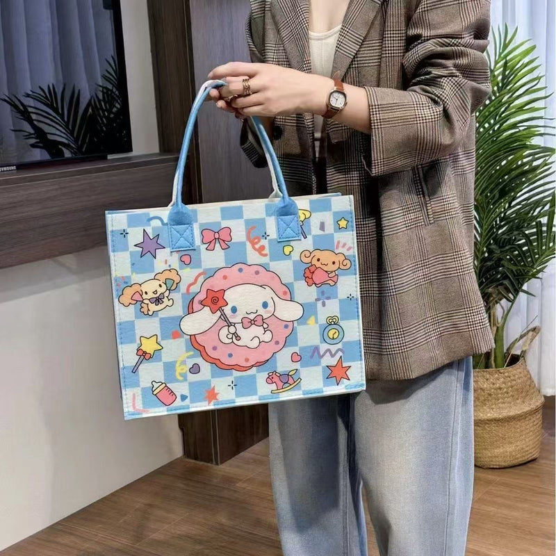 Sanrio Kawaii Canvas Tote Bag Set – My Melody, Kuromi, Cinnamoroll & Pompompurin Handbags | Cute Japanese Aesthetic Shopping Bags for Girls