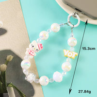 Kawaii Sanrio Beaded Phone Charm Bracelet with Hanging Card – Cute Mobile Strap Keychain for Girls (Cinnamoroll, Kuromi, My Melody, Hello Kitty, Pompompurin)