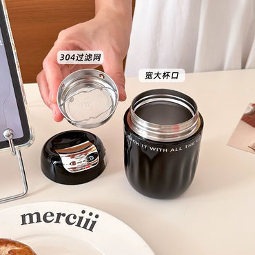 Kawaii Portable Stainless Steel Coffee Cup with Filter – Leakproof Insulated Travel Mug for Tea, Coffee & Hot Drinks