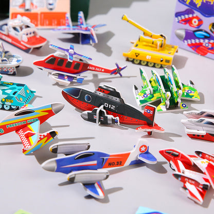 DIY 3D Vehicle Puzzle Cards for Kids (Pack of 3) – No Glue Assembly Toy Set | Airplane, Helicopter, Tank, Ship & Military Vehicle Models | Educational STEM Construction Toy