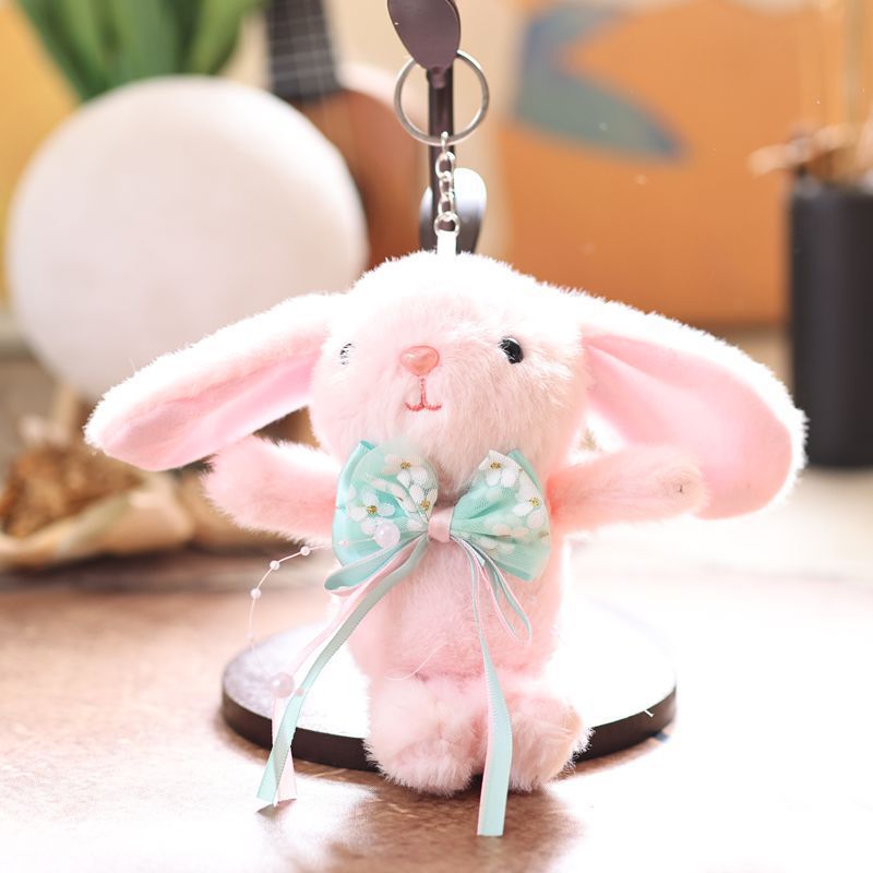 Kawaii Bunny Plush Keychain – Cute Rabbit Soft Toy Key Ring with Bow | Pastel Aesthetic Bag Charm for Girls, Kids & Couples