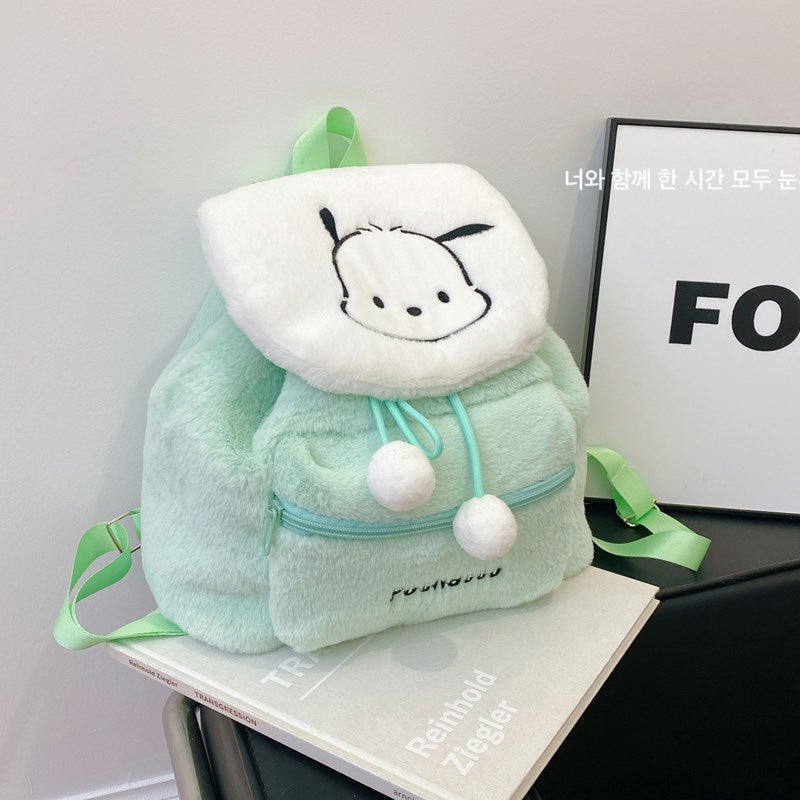 Sanrio Plush Mini Backpack – Hello Kitty, Kuromi, My Melody & Pochacco Kawaii Soft Fur School Bag for Girls