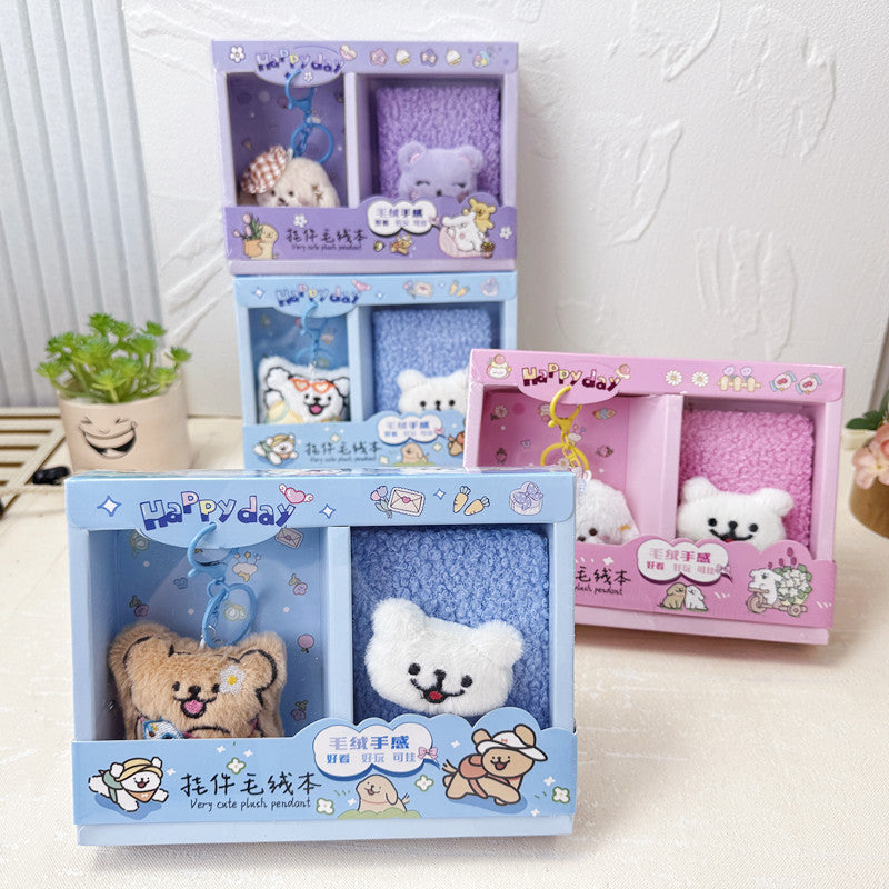 Cute Plush Animal Keychain with Mini Diary Gift Set | Kawaii Plush Keyring & Soft Pocket Notebook Combo | Cartoon Bear Diary Gift Box for Girls, Kids & Teens