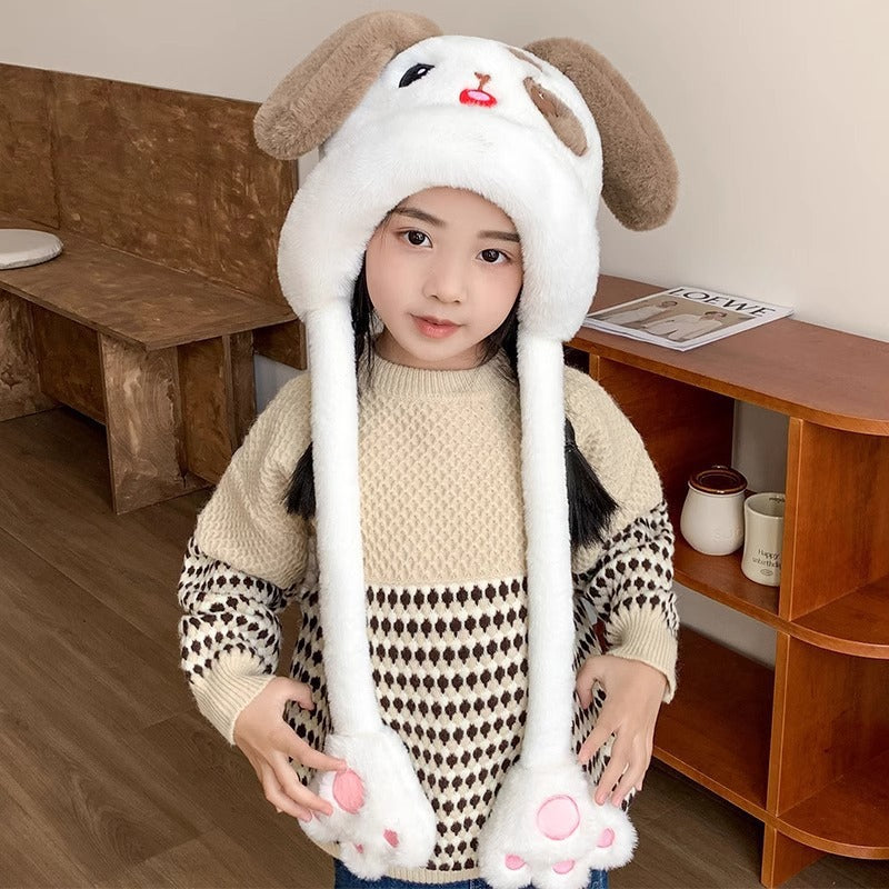 Kawaii Animal Ear Winter Hat with Moving Paws for Kids – Plush Warm Cartoon Cap | Bunny, Panda, Cat & Bear Designs