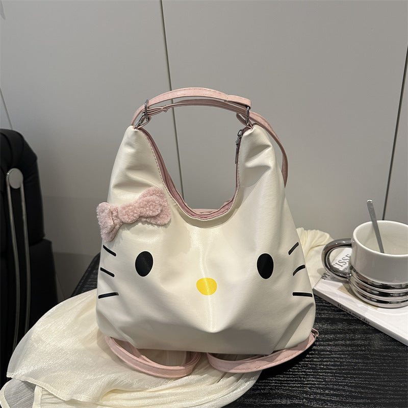 2-in-1 Hello Kitty Convertible Shoulder & Backpack Bag with Hello Kitty Charm– Cute Kawaii Multipurpose Handbag for Girls & Women