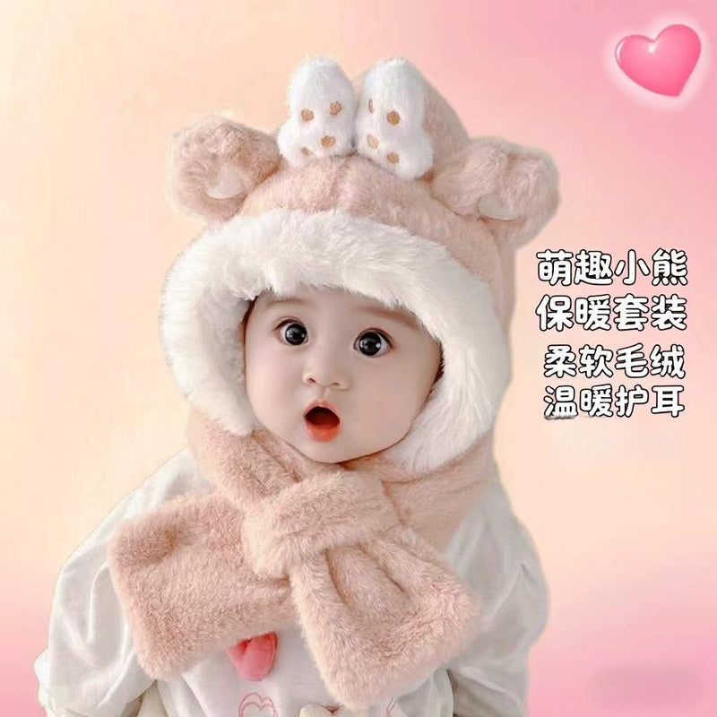 Kawaii Baby Winter Hooded Scarf – Ultra Soft Animal Ear Kids Cap with Neck Warmer